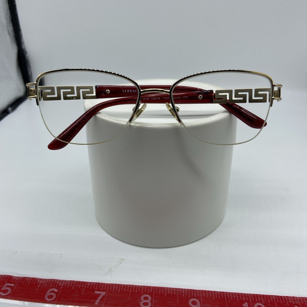 Versace MOD 1220-B Gold Red Greca Rhinestone Eyeglasses Frames 52-16-135 Italy
